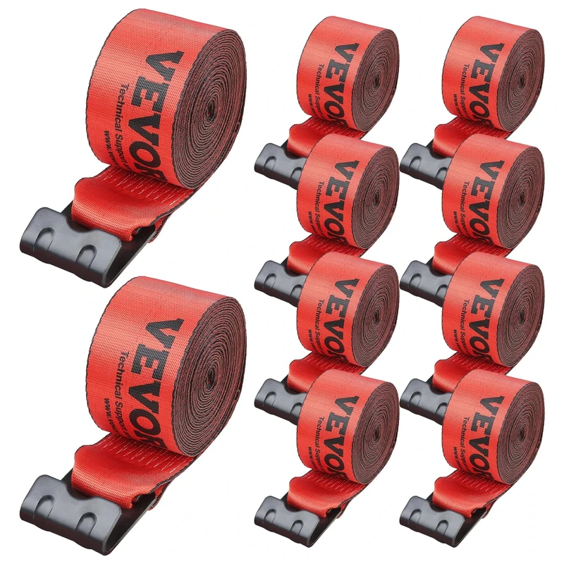 VEVOR Winch Straps, 4" x 30', 6000 lbs Load Capacity, 18000 lbs Breaking Strength, Truck Straps with Flat Hook, Flatbed Tie Downs Cargo Control for Trailers, Farms, Rescues, Tree Saver, Red (10 Pack)
