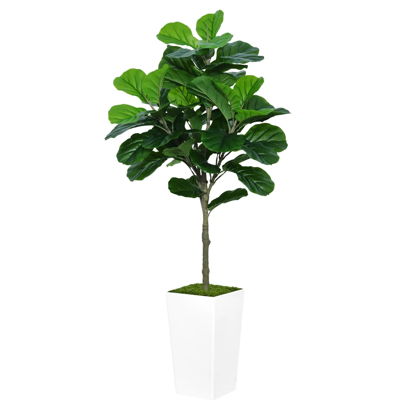 ASTIDY Fiddle Leaf Fig Tree Artificial 5FT - Faux Fiddle Leaf Fig Tree with White Tall Planter - Fake Ficus Lyrata Floor Plant Potted - Artificial Fig Tree for Home Office Living Room Decor Indoor