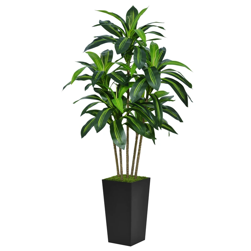 ASTIDY Artificial Dracaena Tree 5FT - Faux Tree with Black Tall Planter - Fake Tropical Yucca Floor Plant Potted - Artificial Silk Tree for Home Office Living Room Decor Indoor