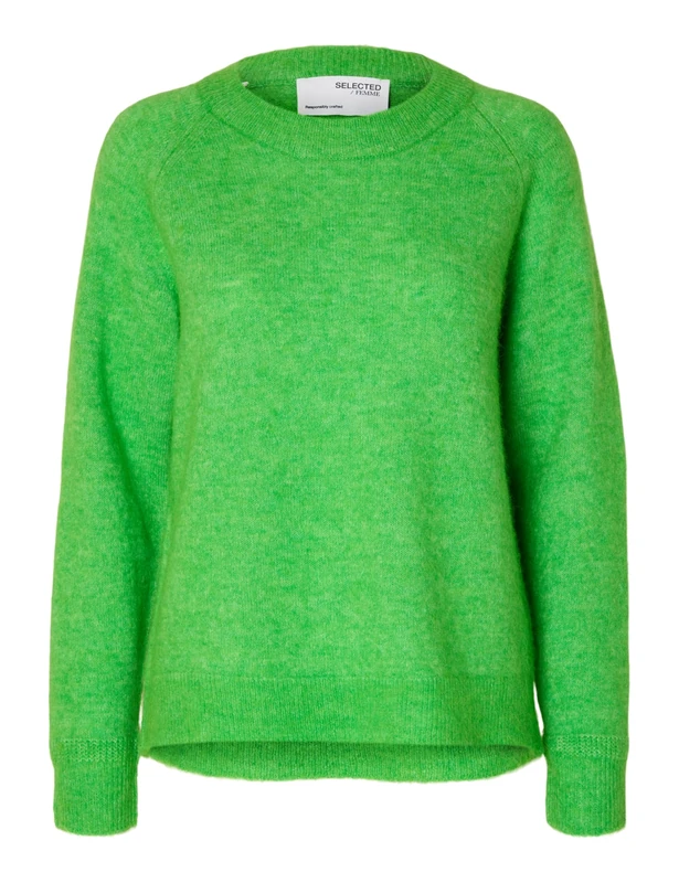 SELECTED FEMME Women's Slflulu LS Knit O-Neck B Noos Pullover, Classic Green/Detail:Melange, S