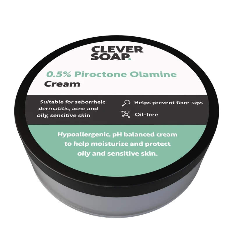Clever Soap 0.5% Piroctone Olamine Face & Body Cream - Helps Prevent Flare-Ups - Suitable For Seborrheic Dermatitis, Psoriasis, Acne, Dry & Oily, Sensitive Skin - Fragrance & Oil Free, For Men & Women