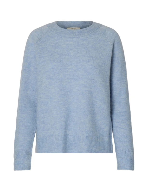 SELECTED FEMME Womens Slflulu Ls O-Neck B Noos Knitted Sweater, Cashmere Blue, M UK