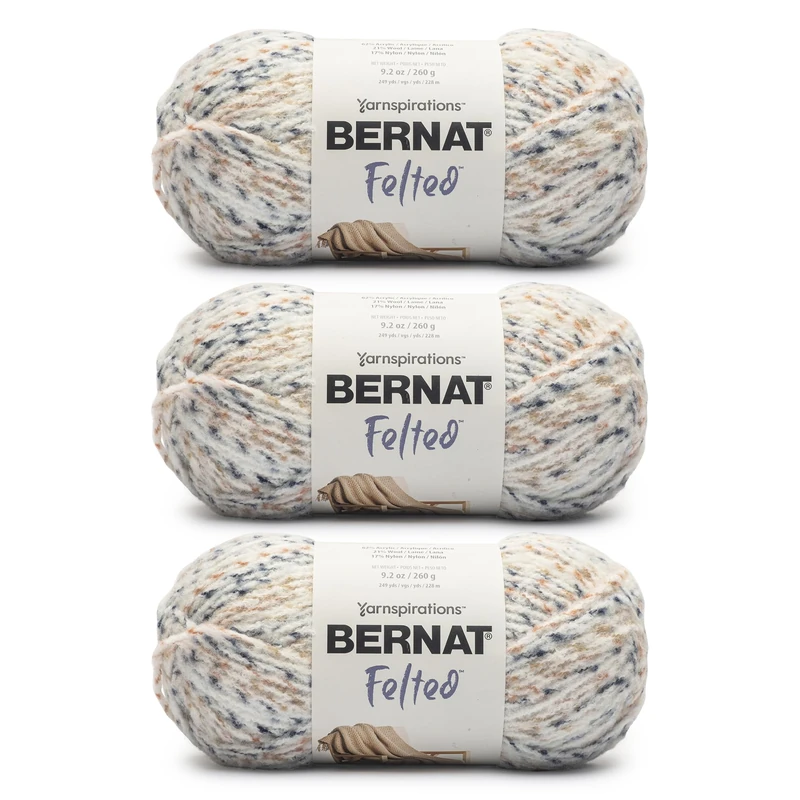Bernat Felted Ecru Fleck Yarn - 3 Pack of 9.2oz/260g - Blended Fiber - #6 Super Bulky - 249 Yards - Knitting, Crocheting & Crafts