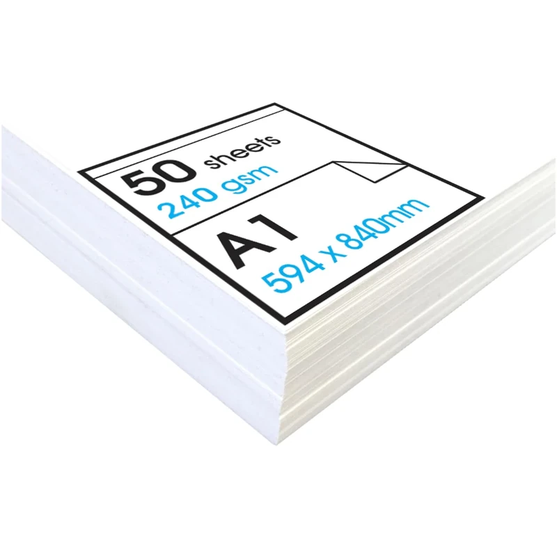 Artway Studio - Acid Free A1 Mixed Media Paper - Ideal for Multimedia Applications - 240gsm - A1 (50 Sheets), White