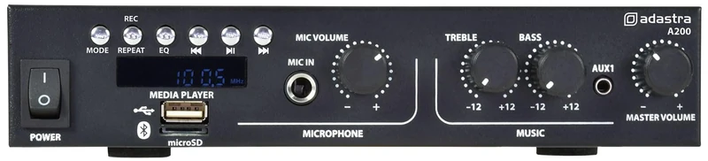 Adastra | A200 Digital Stereo PA Amplifier With Integral Media Player | 2 x 100W output at 4 Ohms