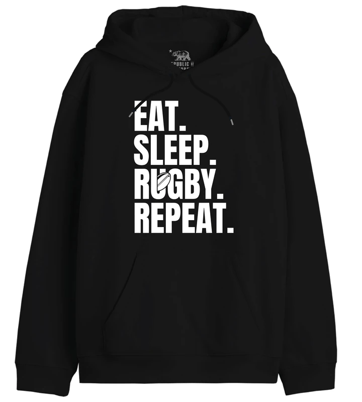 REPUBLIC OF CALIFORNIA Eat, Sleep, Rugby, Repeat UXREPCZSW029 Men's Sweatshirt, Black, XS, Black, L - Image 1