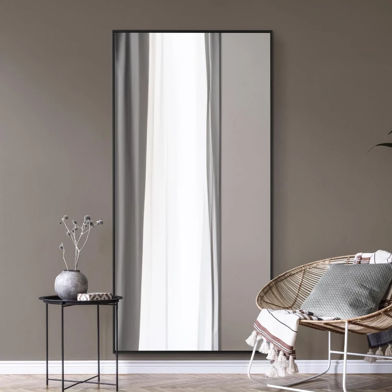 MirrorOutlet The Artus - Black Modern Aluminium Edged Wall Mirror 79" X 39" (200CM X 100CM) Silver Mirror Glass