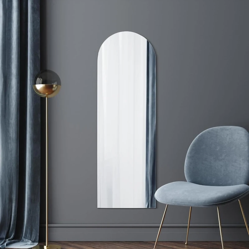 MirrorOutlet The Arcus - Frameless Modern Full Length Arched Leaner/Wall Mirror 59" X 20" 150 X 50CM Silver Mirror Glass with Black wooden Backing - Polished Edging