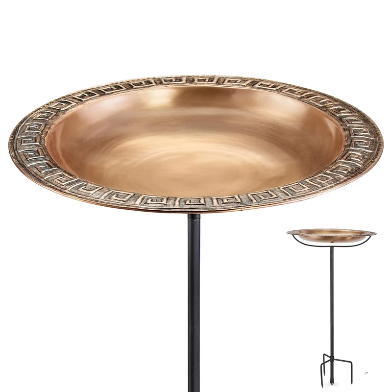 Good Directions BBG18-3 Greek-Inspired Copper Birdbath with Garden Pole, Large