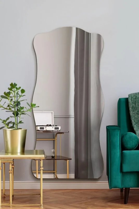 MirrorOutlet The Laniatus - Rippled Wavey Polished Edge Leaner Wall Mirror 71" X 33" (180CM X 85CM). Premium Mirror Glass Attached to Black Board Backing.