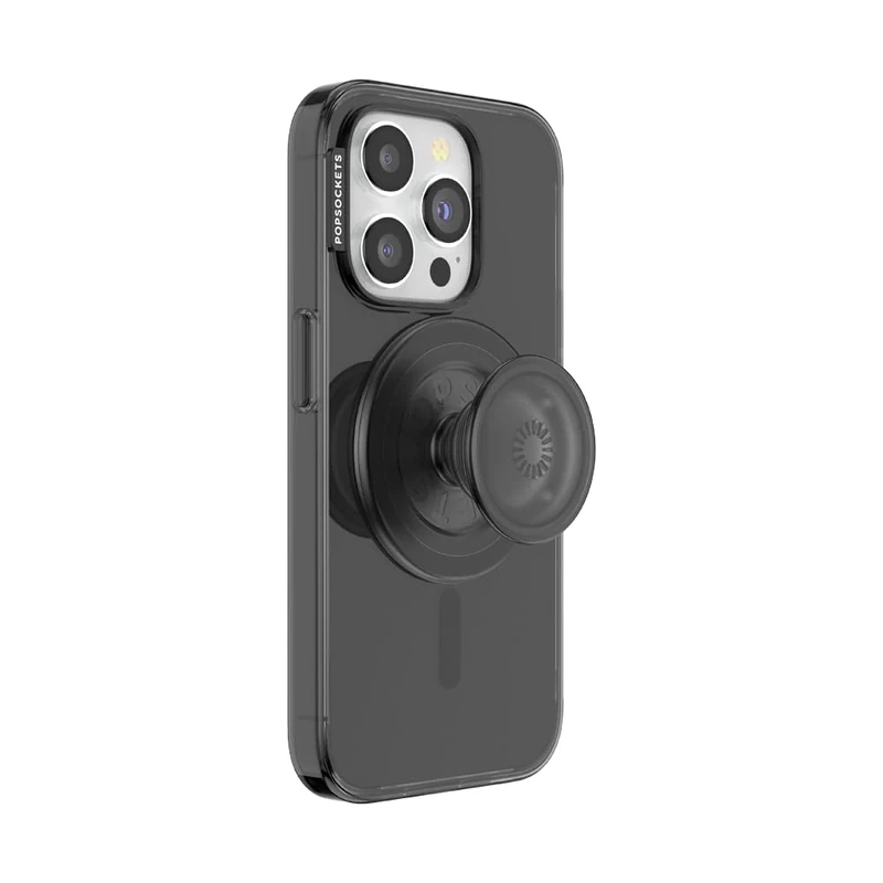 PopSockets: PopCase PlantCore for MagSafe - Plant-Based Phone Case for iPhone 15 Pro with a MagSafe Compatible PopGrip - Phone Stand and Grip with a Swappable Top - Black Translucent
