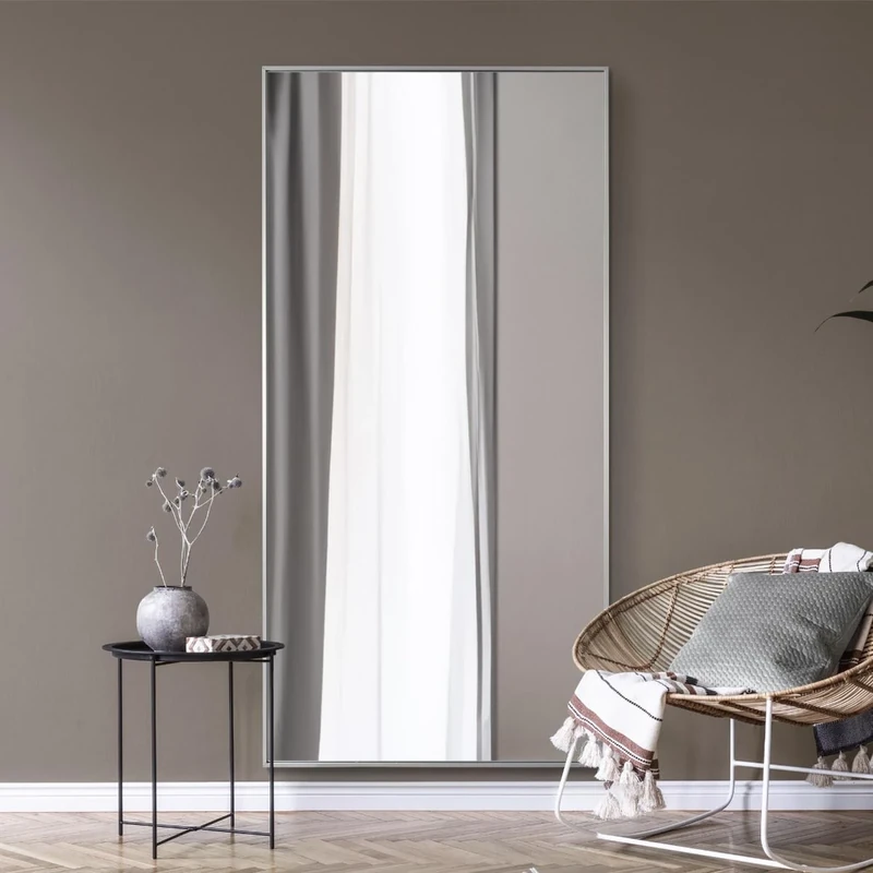 MirrorOutlet The Artus - Silver Modern Aluminium Edged Wall Mirror 79" X 39" (200CM X 100CM) Silver Mirror Glass
