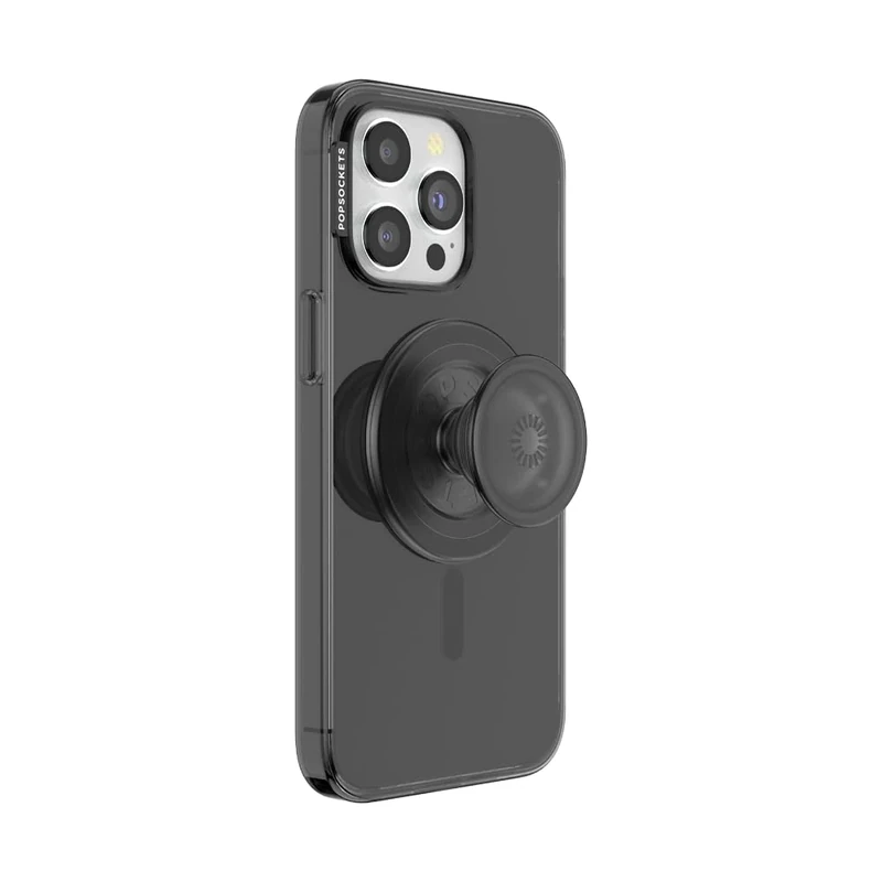 PopSockets: PopCase PlantCore for MagSafe - Plant-Based Phone Case for iPhone 15 Pro Max with a MagSafe Compatible PopGrip - Phone Stand and Grip with a Swappable Top - Black Translucent