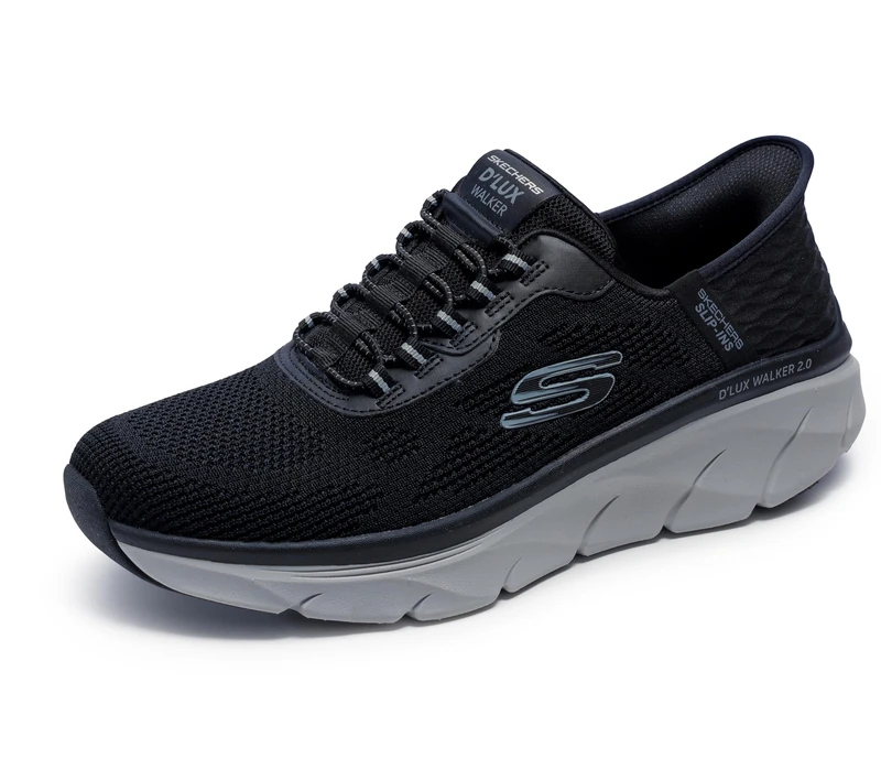 Skechers Men's D'lux Walker 2.0 Rezinate Hands Free Slip-in Sneaker, Black/Grey, 6.5