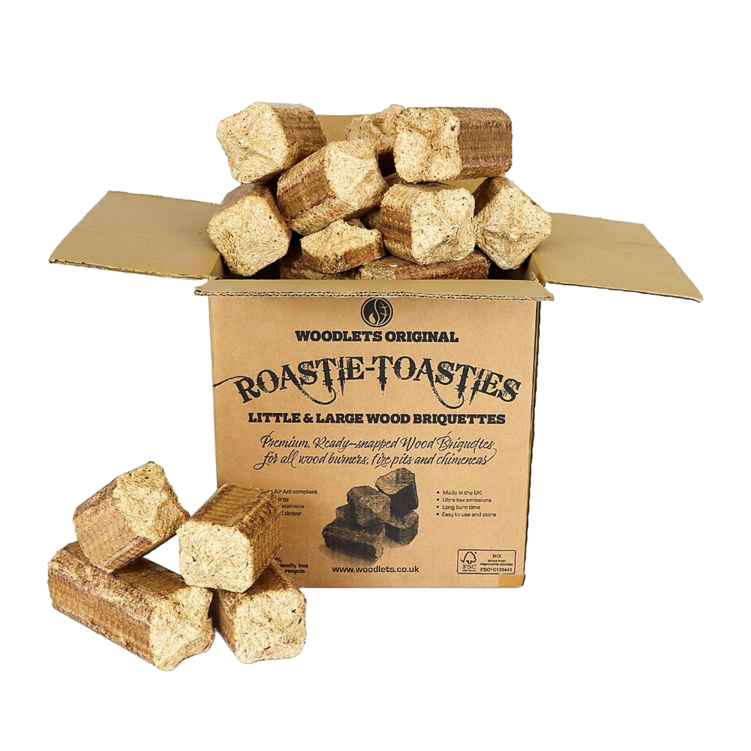 Roastie-Toasties Heat Logs - 14.5kg Box Ultra Dry Compressed Logs. Great for Wood Burners, Open Fires, Multi-Fuel Stoves. Planet-Friendly Wood Briquettes. Made in Scotland