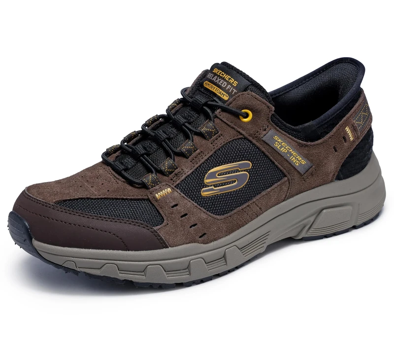 Skechers Men's Oak Canyon Consistent Winner Hiking Shoe, Brown Leather/Textile/Synthetic/Black Trim, 13 UK
