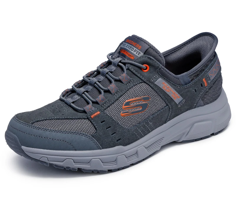Skechers Men's Oak Canyon Consistent Winne Hands Free Slip-in Sneaker, Gray/Orange, 12