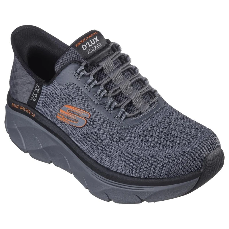 Skechers Men's D'lux Walker 2.0 Rezinate Hands Free Slip-in, Charcoal/Orange, 12