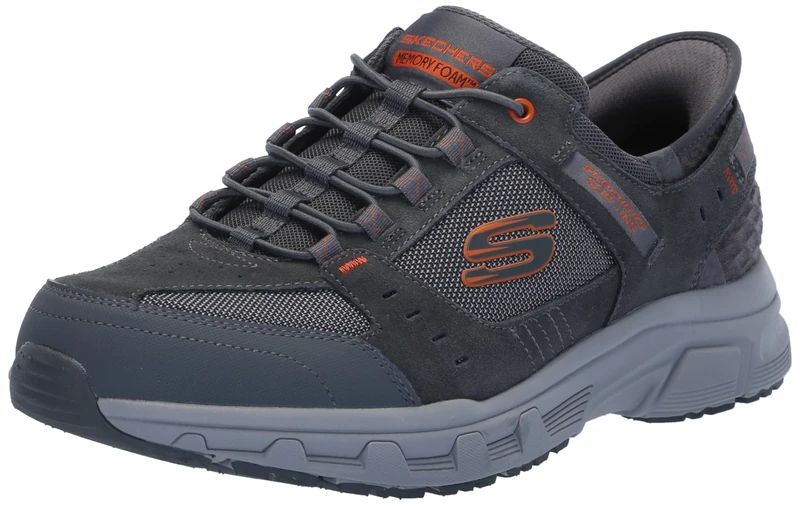 Skechers Men's Oak Canyon Consistent Winne Hands Free Slip-in Sneaker, Gray/Orange, 9 UK X-Wide