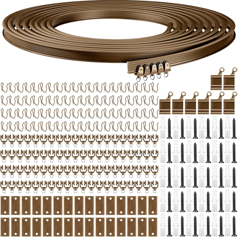 Jetec Bendable Ceiling Curved Curtain Track Flexible Ceiling Curtain Mount Soft Windows Curved Track for Curtain Rail with Track Curtain System Bed Curtains, Ceiling Track (Brown,10 Meter/ 32.8 Feet)
