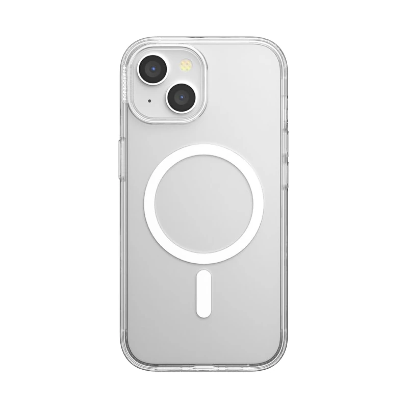 PopSockets iPhone 15 Case with Phone Grip and Slide Compatible with MagSafe, Phone Case for iPhone 15, Wireless Charging Compatible - Clear - Image 1