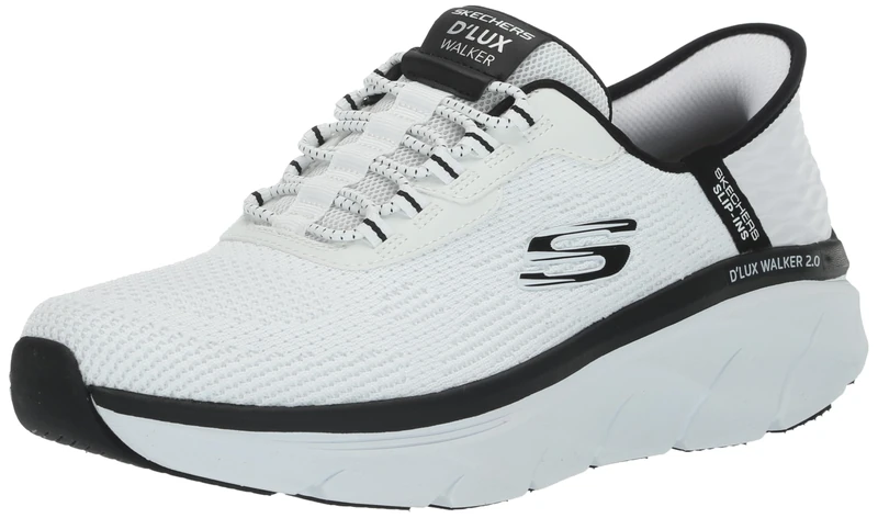 Skechers Men's D'lux Walker 2.0 Rezinate Hands Free Slip-in Sneaker, White/Black, 9.5