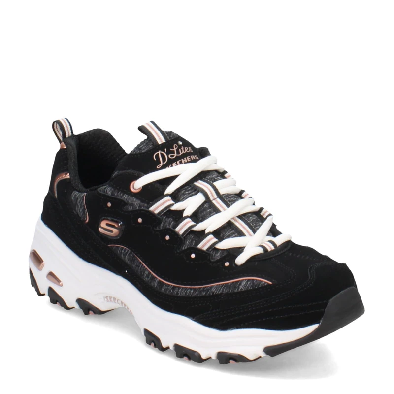 Skechers Womens D'Lites Me-timeSneaker, Black Rose Gold, 6 UK