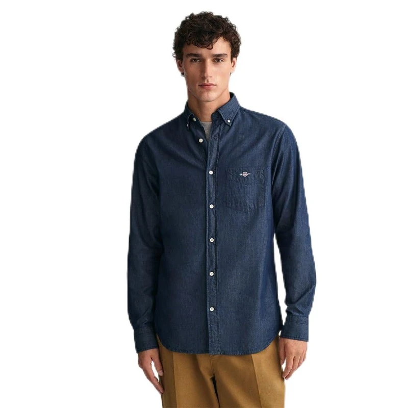 GANT Men's Reg Indigo Bd Shirt, Blue (Dark Indigo), L