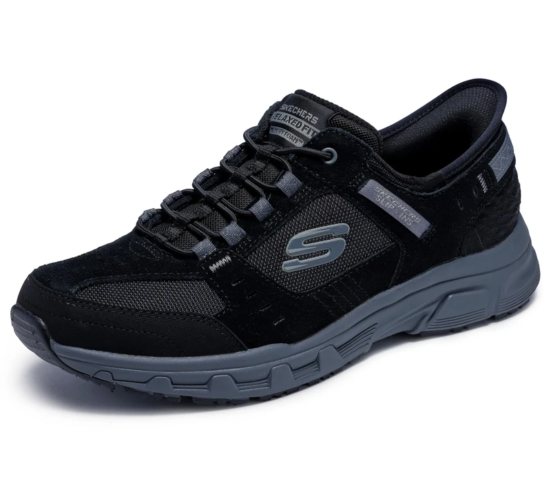 Skechers Men's Oak Canyon Consistent Winner Trekking Low Cut Shoes, Black Leather/Textile/Synthetic/Charcoal Trim, 7.5 UK