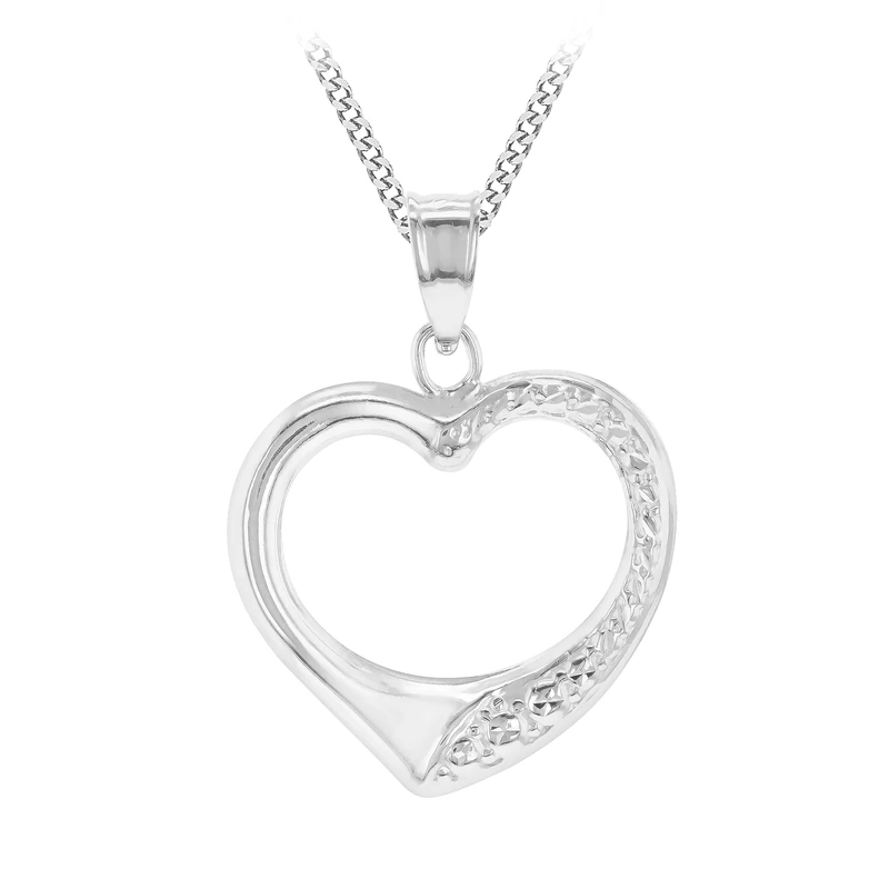 Amazon Essentials Women's 9ct White Gold Patterned Open Heart Pendant on Chain 46 cm/18 inch