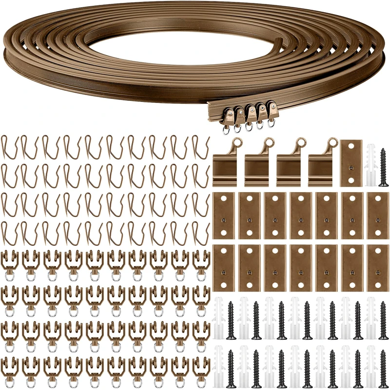 Jetec Bendable Ceiling Curved Curtain Track Flexible Ceiling Curtain Mount Soft Windows Curved Track for Curtain Rail with Track Curtain System Bed Curtains, Ceiling Track (Brown,5 Meter/ 16.4 Feet)