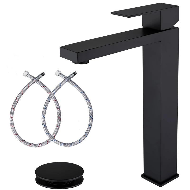 Single Hole Bathroom Faucet 1 Hole Tall Matte Black Single Handle Ship Sink Faucet for Bathroom, AmirLans Stainless Steel Black Basin Faucet Bathroom with Pop Up Drain and