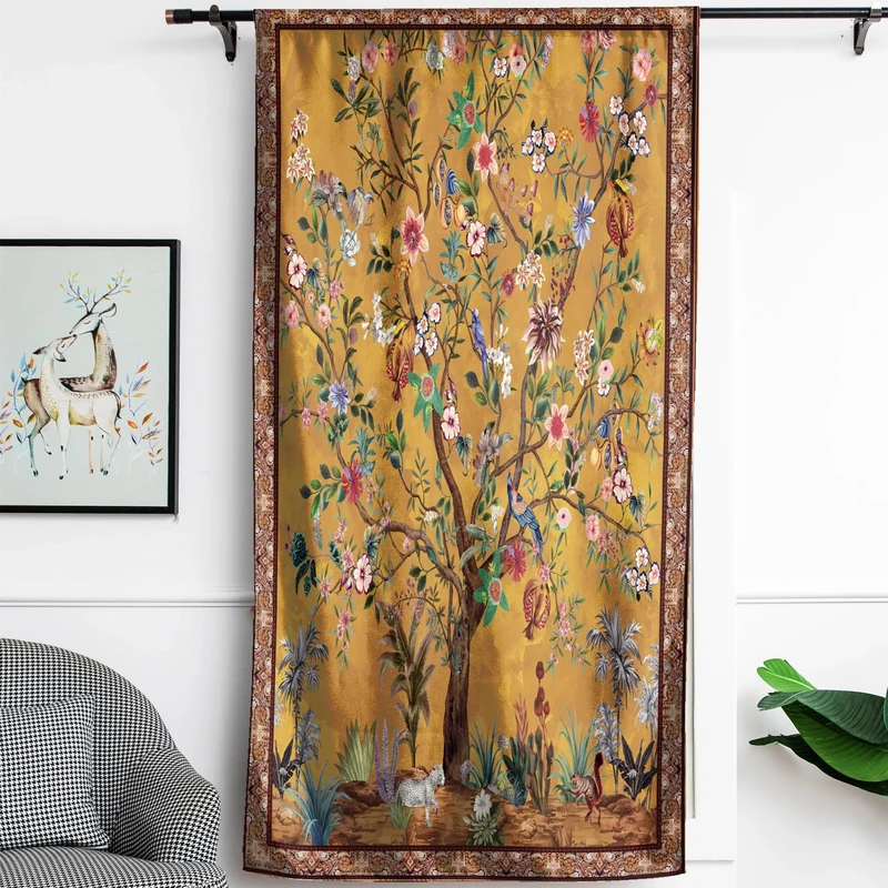 HMS Happy Memories Rod Pocket Door Curtains Thermal Insulated Room Darkening Curtains Blackout Floral Style Drapes Window Curtain 1 Panel for Living Room Bedroom Kitchen