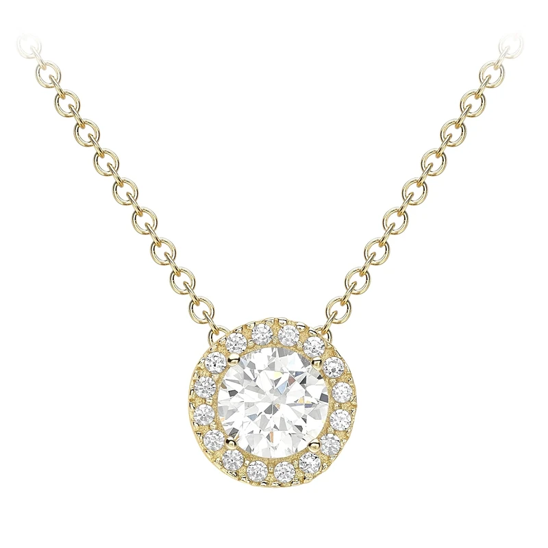 Amazon Essentials 9ct Yellow Gold Cubic Zirconia Halo Necklace (previously Amazon Collection)