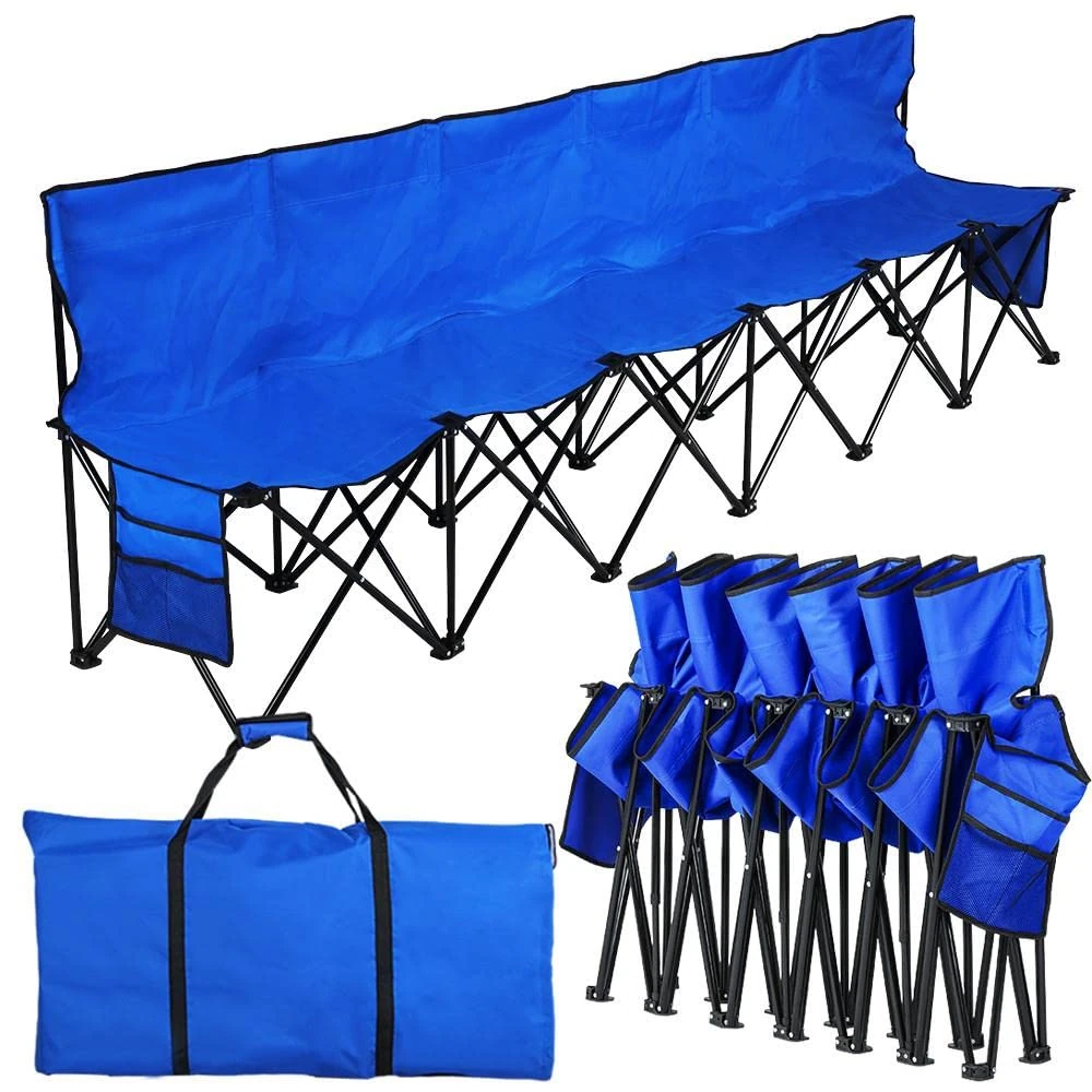 Yaheetech 6-Seat Folding Sport Bench, Outdoor Picnic Camping/Family Chair, Portable Steel Frame Spectator Chair with Carrying Bag, Blue