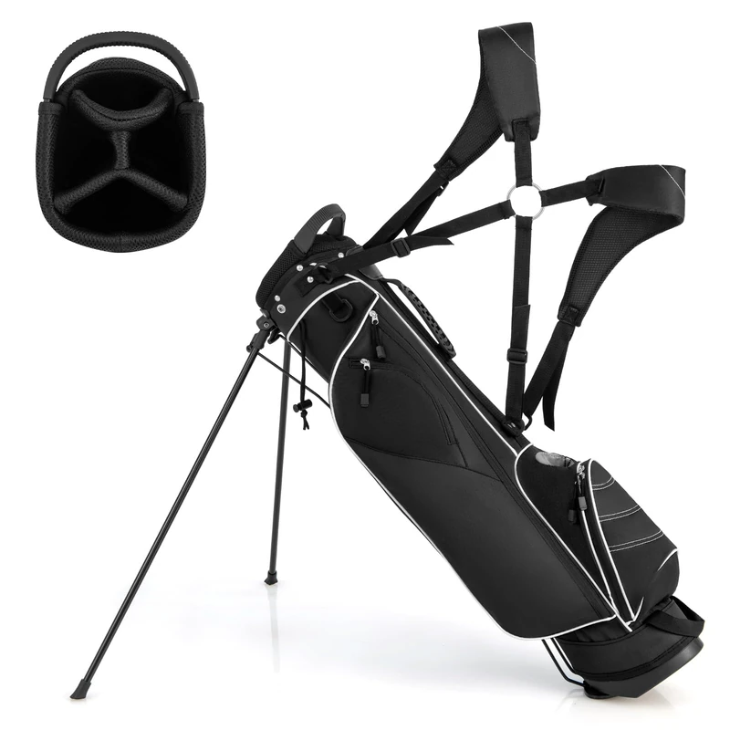 SPOTRAVEL Golf Stand Bag, Lightweight Golf Clubs Storage Bags with Adjustable Dual-Strap, 4-Way Top Divider & Foldable Bracket, Waterproof Golf Trolley Bag for Adults (Black)