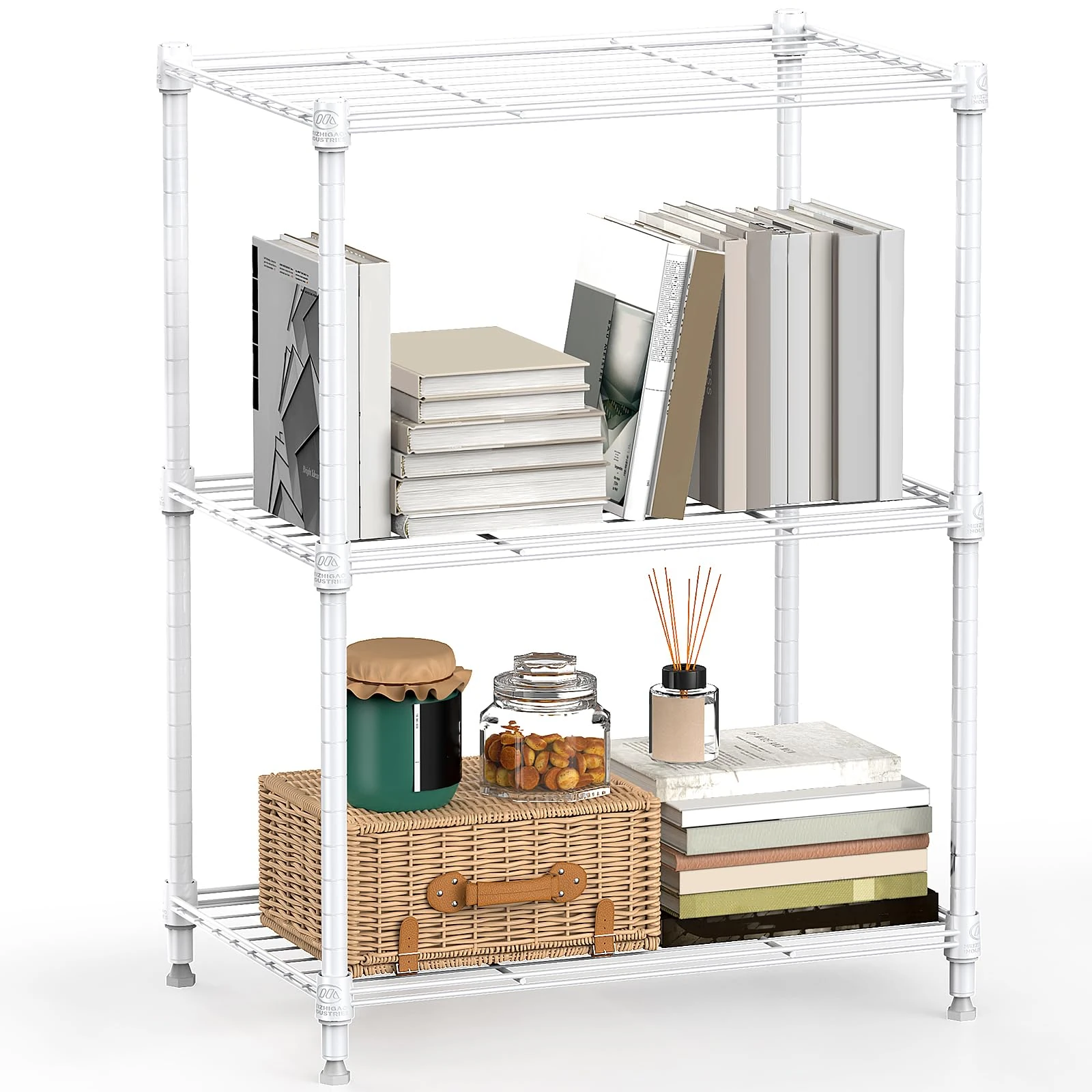 M MZG 450 lbs Wire Storage Shelving 3-Tier Utility Shelving Unit Steel Organizer Wire Rack for Home,Kitchen,Office,White 30 x 45 x 67 cm