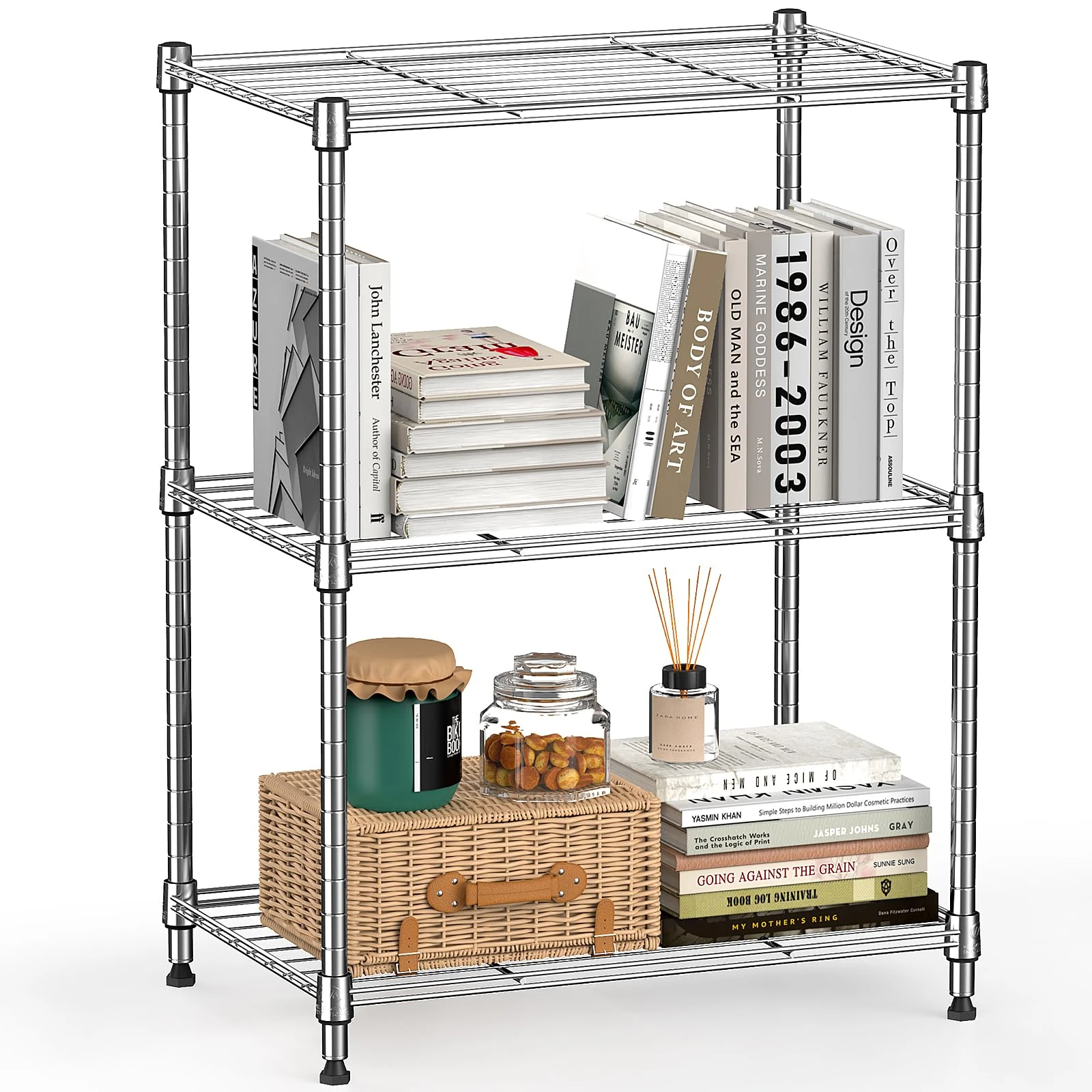 M MZG 450 lbs Wire Storage Shelving 3-Tier Utility Shelving Unit Steel Organizer Wire Rack for Home,Kitchen,Office,Chrome 30 x 45 x 67 cm