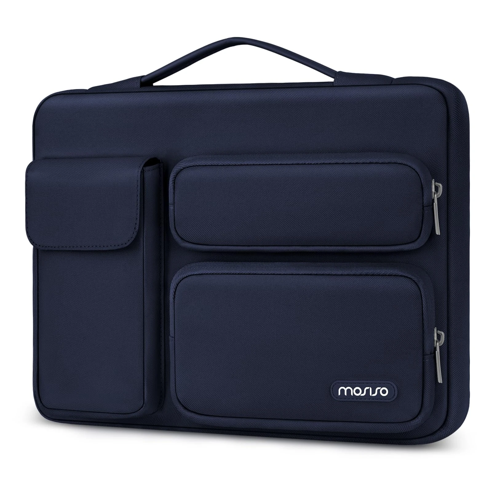 MOSISO 360 Protective Laptop Case 16 inch, 15-15.6 inch Laptop Sleeve Compatible with MacBook Pro 16, HP Acer Dell Lenovo ASUS Notebook, Side Open Bag with 2 Raised&1 Flapover Pockets, Navy Blue