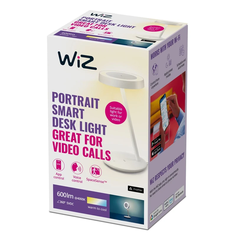 Wiz Portrait Smart Desk Lamp - Smart Led Lighting (WiFi and Bluetooth), Desk Lamp for Video Calls, Spacesense - Voice Control, Work from Home - Image 1