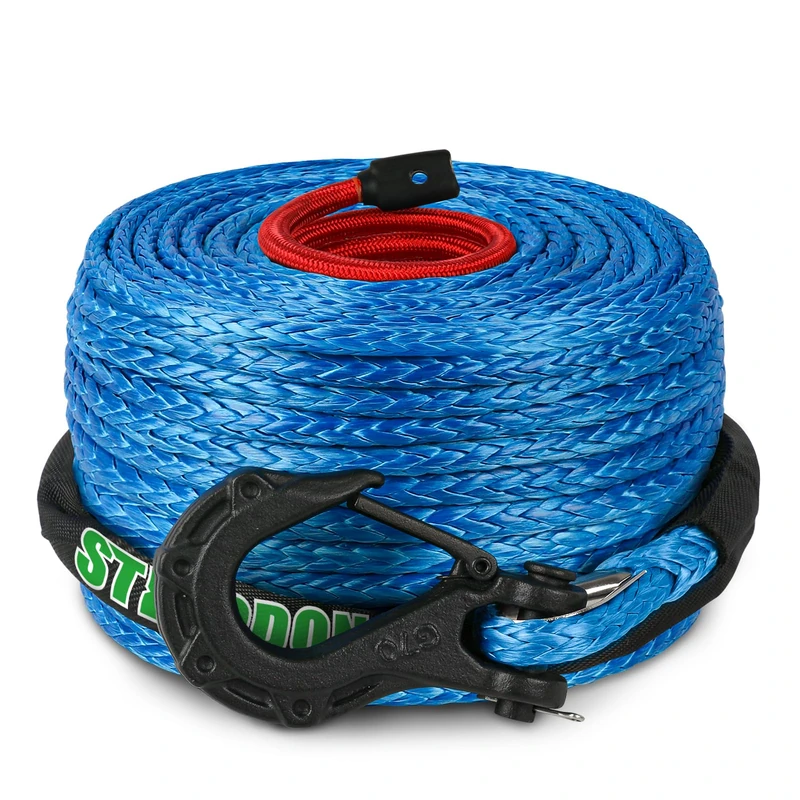 STEGODON 3/8inch X 100ft Synthetic Winch Rope Kit,23809LBS Winch Line Cable with Protective Sleeve and Heavy Duty Forged Winch Hook for 4WD Off Road Vehicle Truck Jeep SUV (Blue)