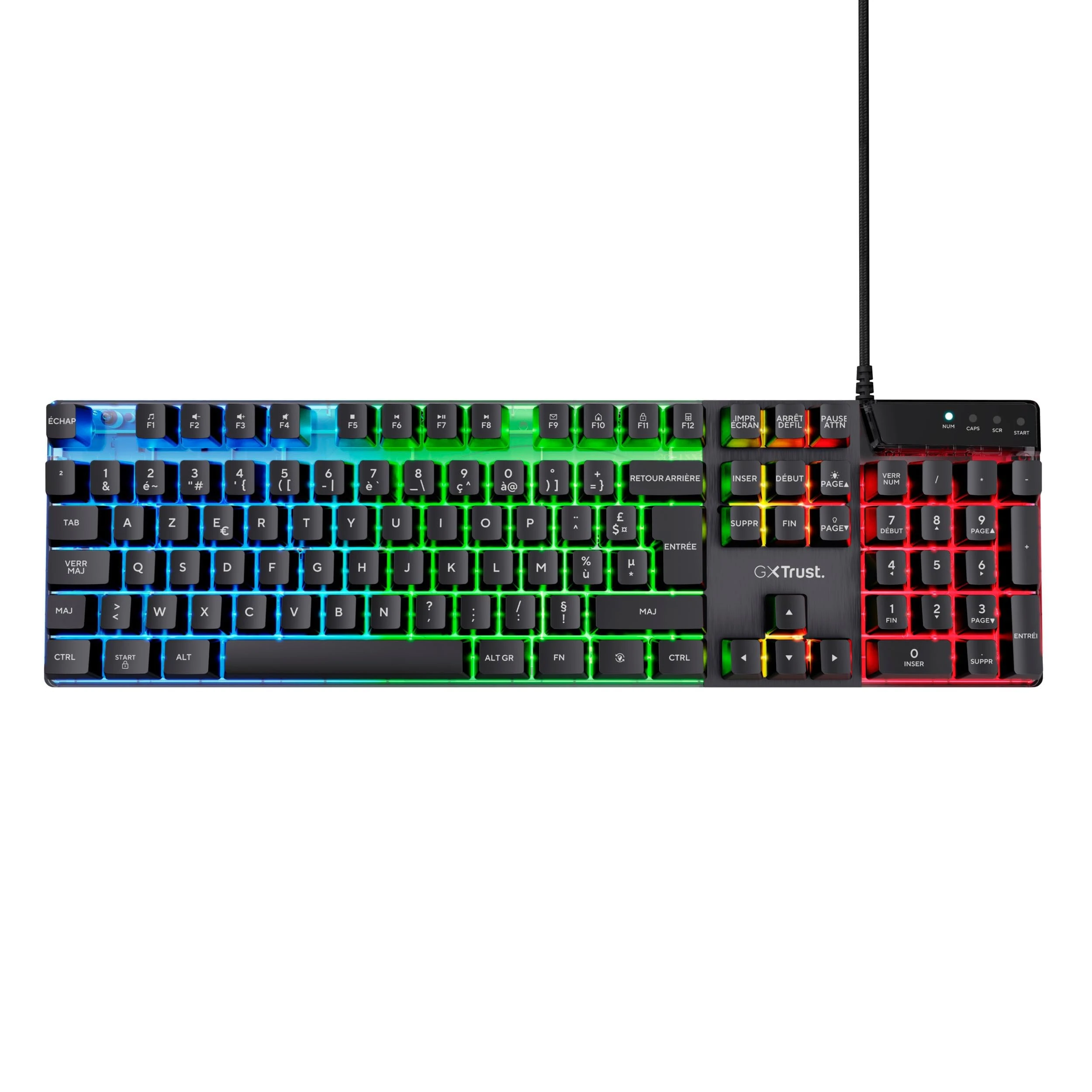 Trust Gaming GXT 835 Azor Wired French AZERTY Gaming Keyboard, LED Rainbow Lighting, Gaming Mode, 8 Anti-Ghosting Keys, USB Membrane Gaming Keyboard, PC/Laptop – Black