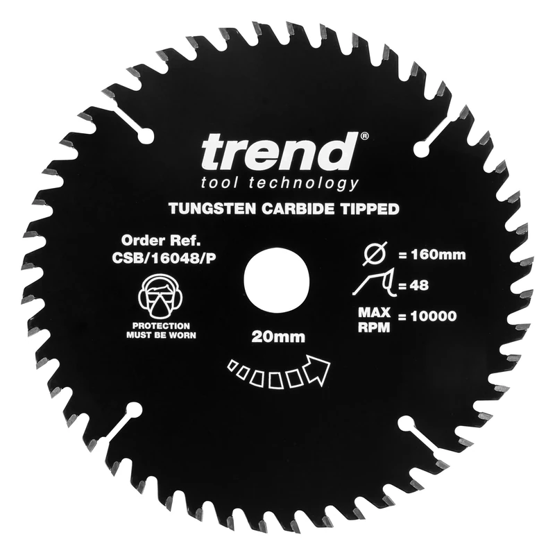 Trend Wood PTFE Circular Saw Blade, 160mm Diameter, 20mm Bore, 48 Teeth, TCT, 2.2mm Kerf, CSB/16048/P