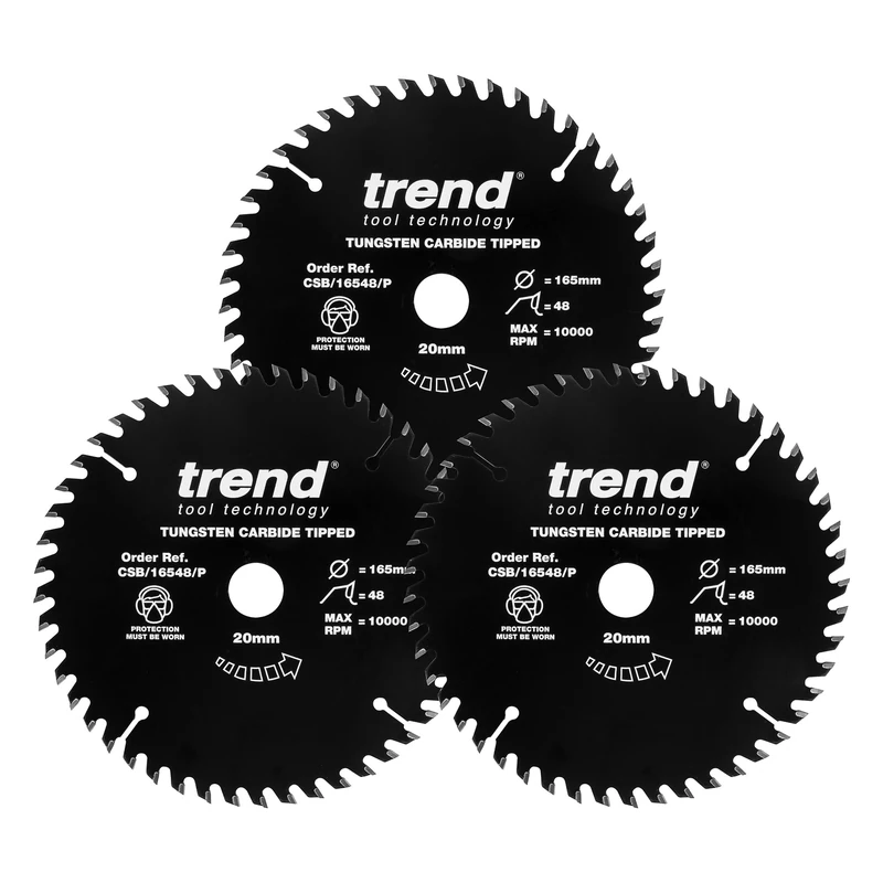 Trend Wood PTFE Circular Saw Blades, Triple Pack, 160mm Diameter, 20mm Bore, 48 Teeth, TCT, 2.2mm Kerf, 3 Pack, CSB/160/3PK/P