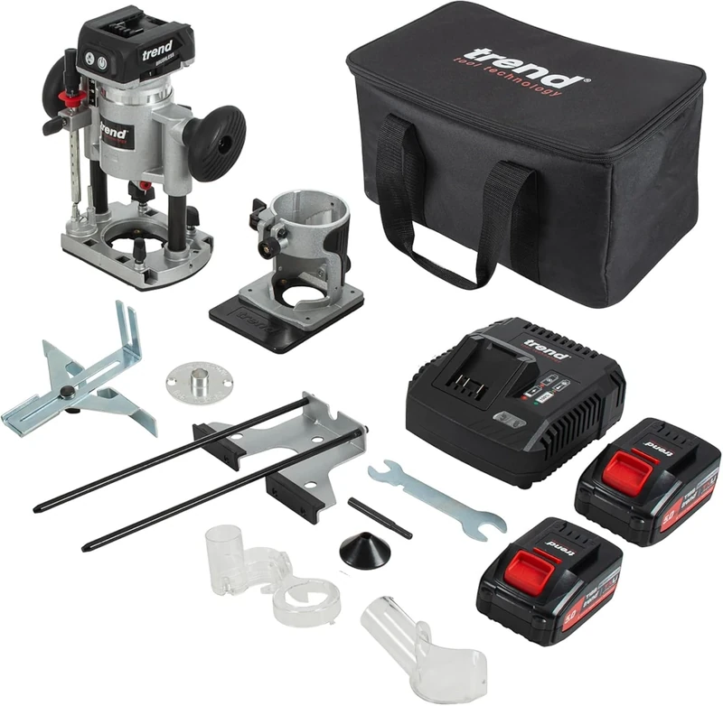Trend 18V Cordless Plunge & Trim Router Kit, 1/4 Inch Collet, 2 x 5.0Ah Batteries, Enhanced Precision Routing, T18 Range, T18S/R14P1