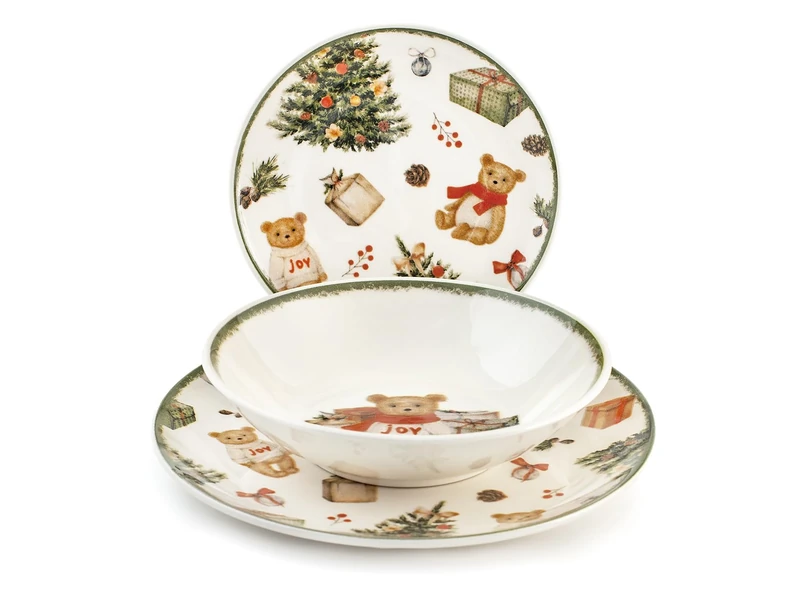 H&H Teddy Bear 18 Plates Stoneware Christmas Dinner Set (18 Pieces) - Image 1