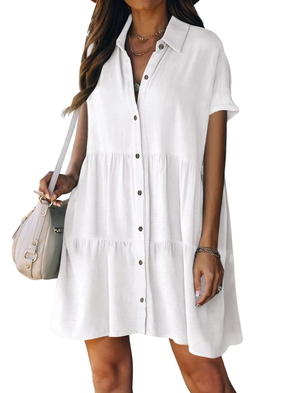 Bsubseach Beach Coverups for Women Button Down Shirt Dress Resort Casual Wear Vacation Outfit White M