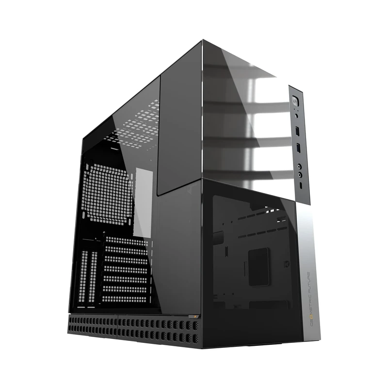 Geometric Future M4 Caliburn mid/Mini Tower, E-ATX/ATX Gaming Case, Glass/ 1.2mm Steel, Type C, 360/240 Radiator, Vertical GPU Mount, Mirror Black