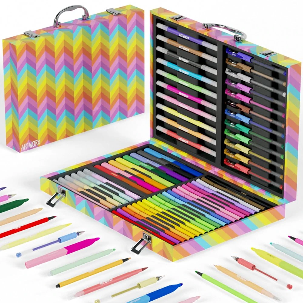 Artworx Colouring Set - Girls Stationery Gift Set with Assorted Felt Tips, Fineliners & Gel Pens