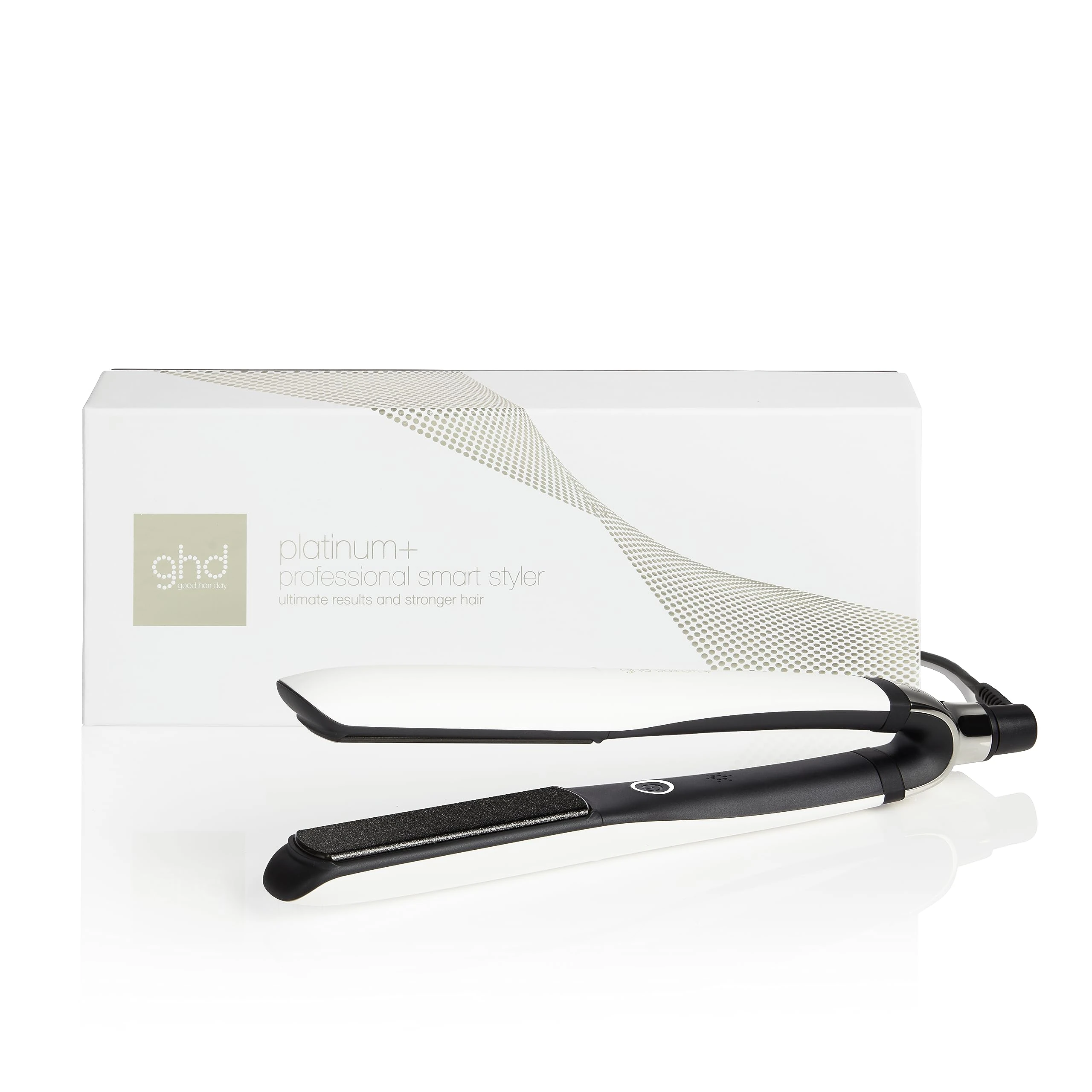 ghd Platinum+ Hair Straightener & Professional Styler in White - More Strength, Shine & Colour Protection - for All Hair Types - (UK Plug)